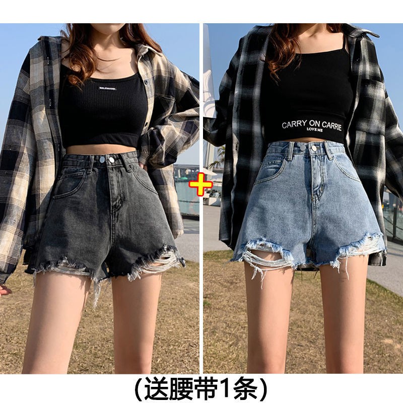 Korean Denim Shorts High Waist Ripped Raw Edge Denim Shorts Hot Pants ...