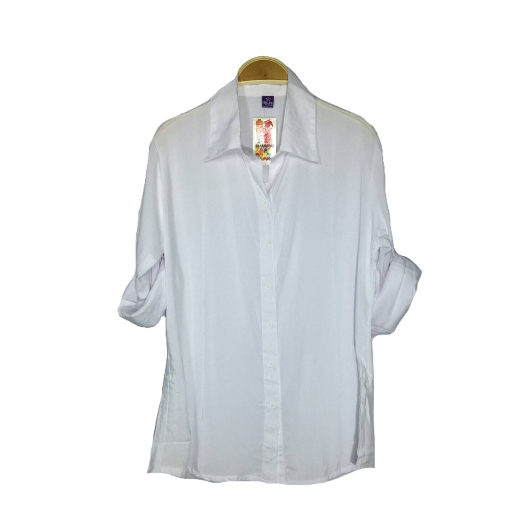 KEMEJA PLAIN RAYON SHIRT สําหรับผู้หญิงสีขาว, READY IN STANDARD SIZES, LD 94CM TO XXXL, LD 128CM