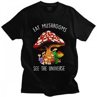 เสื้อยืดสีขาวเสื้อยืดแขนสั้น ผ้าฝ้าย พิมพ์ลายกราฟฟิค Eat Me Mushrooms See The Universe ทรงหลวม สไตล์สตรีท สําหรับผู้ชาย