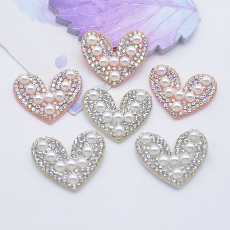 10 ชิ้น/ล็อต 35 มม.Pearl Rhinestoneหัวใจสมุดภาพเสื้อผ้าตกแต่งบ้านApplique Motifงานแต่งงานPatch Hairbandอุปกรณ์เสริมวัสดุ