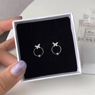 Winterwinter Jewelry Silver925 : เครื่องประดับเงินแท้ เงินแท้925 ต่างหูเงินแท้ ต่างหูรูปผีเสื้อประดับเพชร cz ห่วงกลม