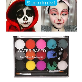 [Sunnimix1] พาเลทสีเพ้นท์หน้าท้อง คอสเพลย์ฮาโลวีน สําหรับเด็ก และผู้ใหญ่ 15 สี