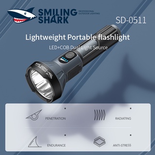 SmilingShark SD-0511 ไฟฉาย ไฟตั้งแคมป์ ไฟฉาย COB ไฟฉาย LED 18650 2200mAh USB ชาร์จใหม่ได้ จุดกลมขนาดใหญ่ IPX4 กันน้ำ น้ำหนักเบา แบบพกพา Floodlight กลางแจ้ง แคมป์ปิ้ง เดินป่า ไฟฉายส่องกบ