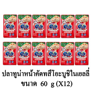 Ginno กินโนะ แคท กูร์เมต์ รสปลาทูน่าหน้าคัตทสึโอะบูชิ  ในเยลลี่ ขนาด 60g.(x12 ซอง)