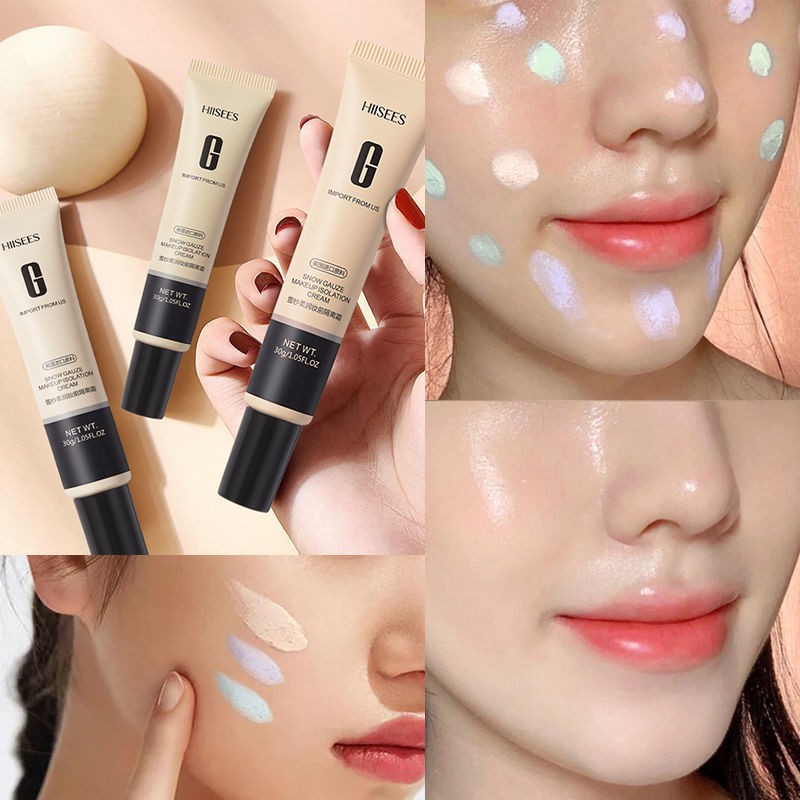 (พร้อมส่ง!!!) HIISEES คอนซีลเลอร์หายใจได้ !!! คอนซีลเลอร์เมคอัพเบสติดทนนานสโนว์ก๊อซไหมซอฟท์เบสครีมเมคอัพเบสครีมปรับสีผิ