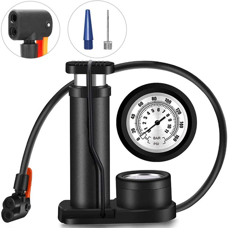 Portable Bicycle HighPressure Hand Air Pump with Gauge Bike Glueless