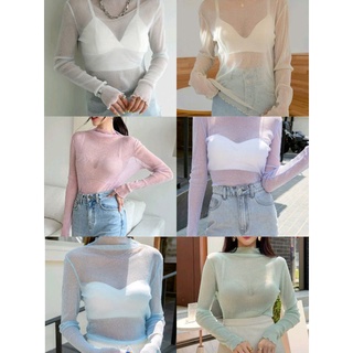 พร้อมส่งจากไทย! เสื้อซีทรูกลิตเตอร์ สีพาสเทล, See through glitter blouse