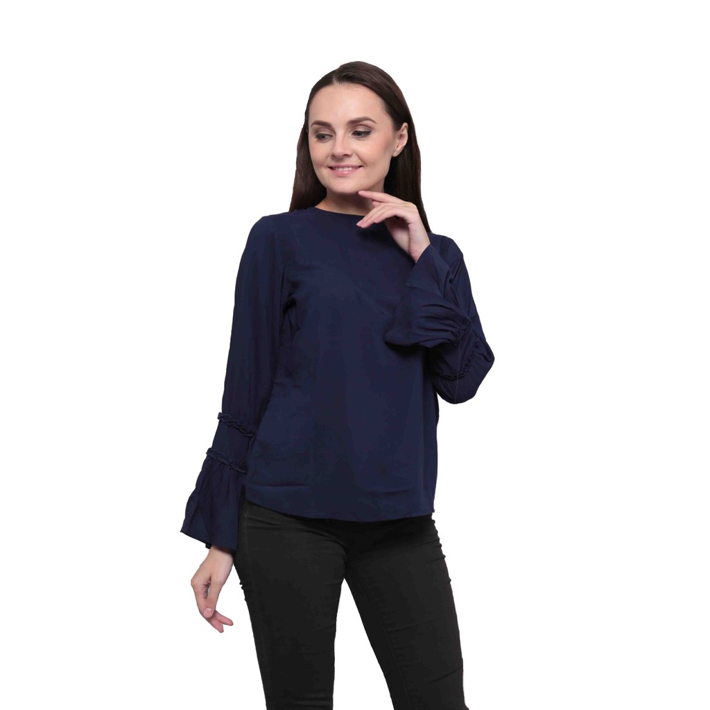 Zlata Aksara ผู้หญิงแขนยาว, สีน้ําเงินเข้มเหนียว Casual Blue Nuit BDN 17.05