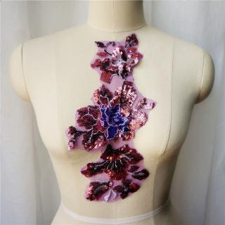 Violet Sequin Embroidery Lace Applique Sew Flower Fabric Collar Patch Wedding Gown Bridal Dress DIY