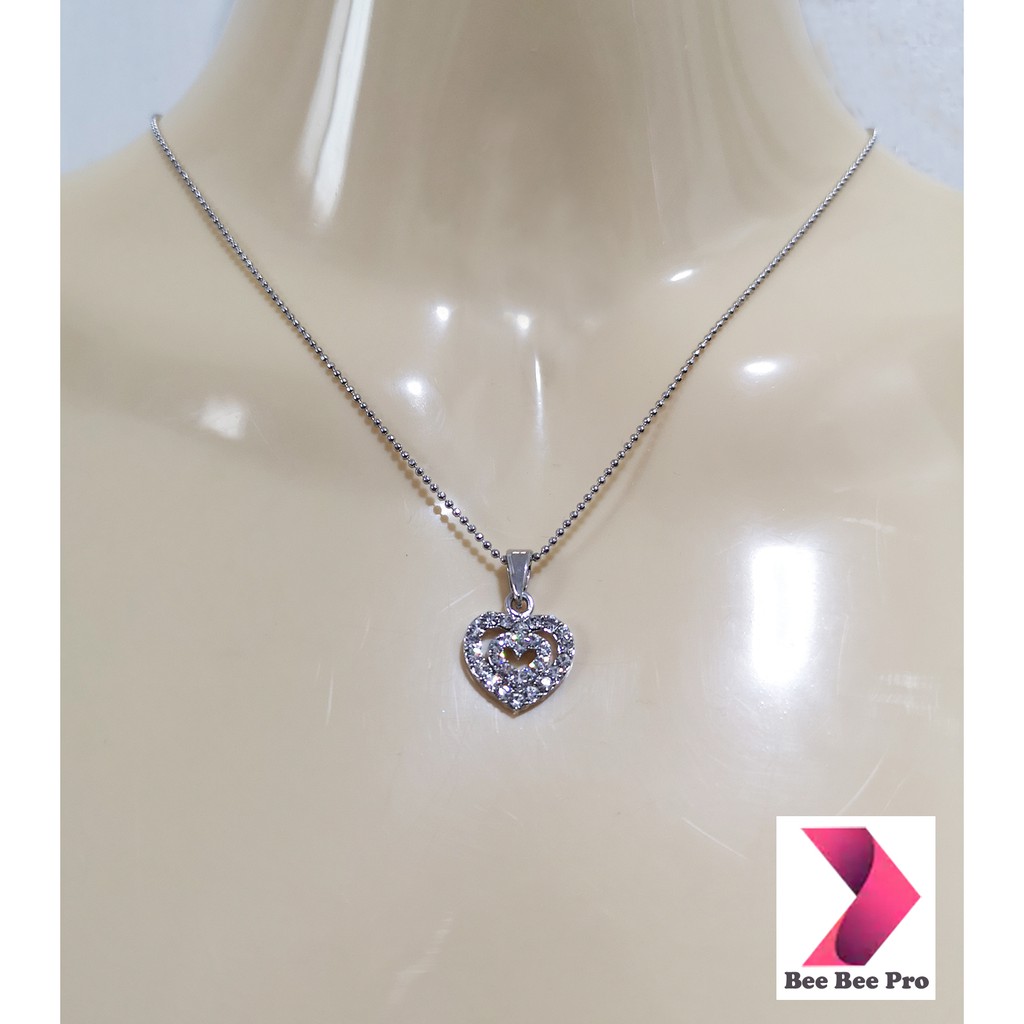 BBP109.1 - สร้อยคอแฟชั่น งานเกาหลี 14 นิ้ว พร้อมจี้ลายหัวใจ ประดับเพชร แวววาว สร้อยคอผู้หญิง