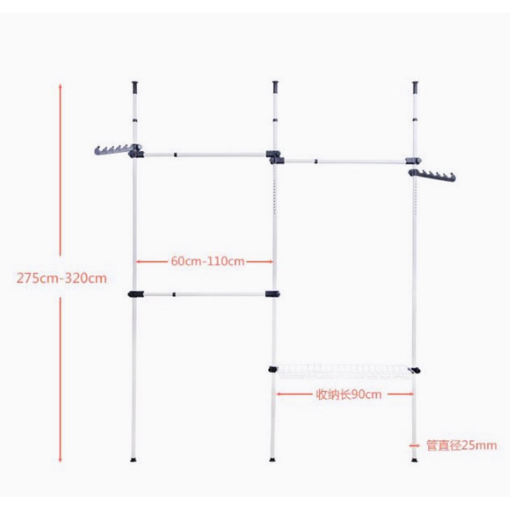 Innhome ราวแขวนผ้า ราวแขวนเสื้อ 3 เสา 2 ชั้น สไตล์เกาหลี ไม่ต้องเจาะผนัง ตู้เสื้อผ้า D I Y