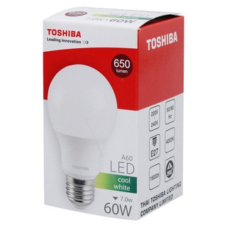 ถูกที่สุด✅  โตชิบา หลอดไฟ แอลอีดี รุ่น A60 ขั้ว E27 7 วัตต์ แสงคลูไวท์ TOSHIBA LED Bulb A60 E27 7W Cool White