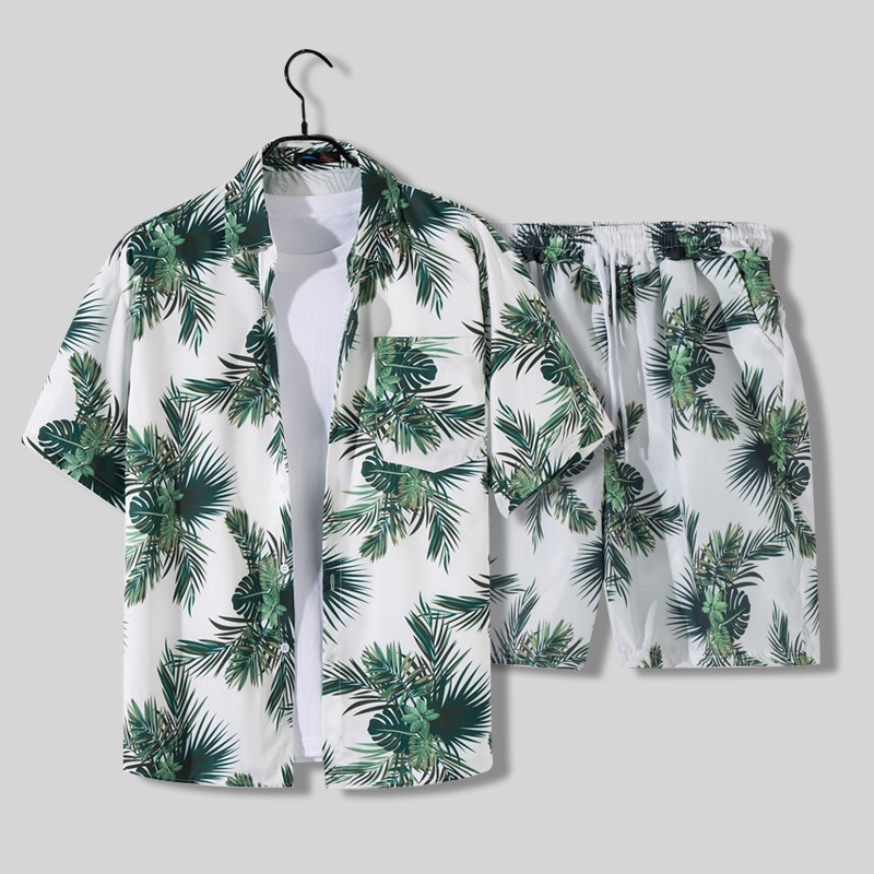 ชุดเสื้อเชิ้ตแขนห้าส่วนลําลอง ทรงหลวม ลายดอกไม้ สไตล์ฮาวาย เหมาะกับเดินชายหาด สําหรับผู้ชาย และคู่รัก【เทศกาลสงกรานต์】