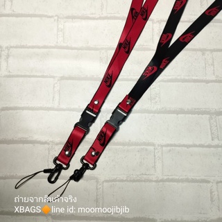 Nike Lanyard ทอลายทั้งเส้น ผ้าหนา สายเล็ก ทอสีดำสลับแดง