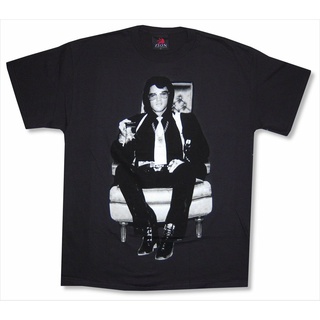 เสื้อยืด พิมพ์ลาย Eis Presley Sheriff Portrait Pic ขนาดเล็ก สีดํา สําหรับผู้ชาย 849330