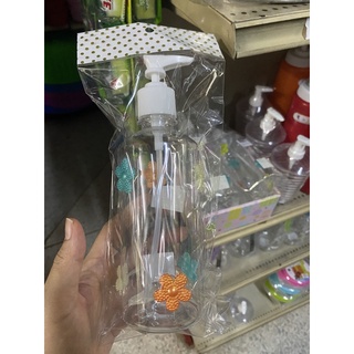 ขวดปั๊ม ส่งฟรี แต่งดอกไม้นูน ใส่สบู่เหลว ใส่เจอแอลกอฮอล์ได้ 450 ML