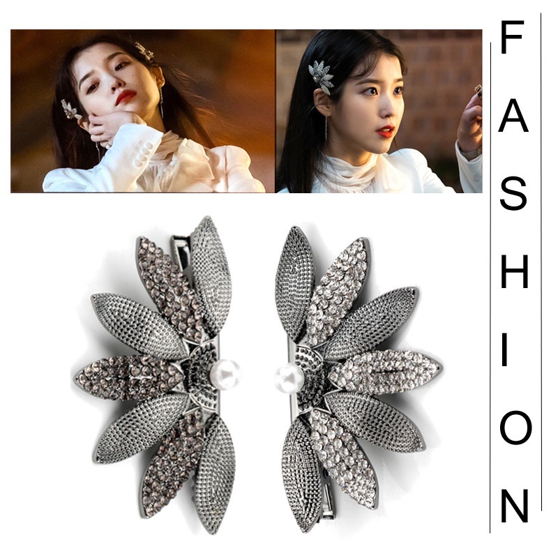 1PC DEL LUNA Hotel IU Lee Ji Eun Hairpins สําหรับผู้หญิงเพิร์ล Rhinestone ดอกไม้กิ๊บติดผม