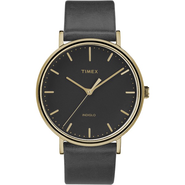 Timex นาฬิกาข้อมือ รุ่น FAIRFIELD FULL SIZE BLACK LEATHER STRAP BLACK DIAL