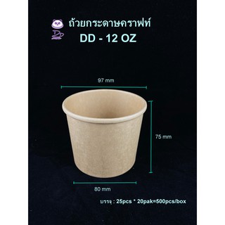 DEDEE(25ชุด) ถ้วยกระดาษคราฟท์12oz/8oz พร้อมฝากระดาษ/ฝาPP