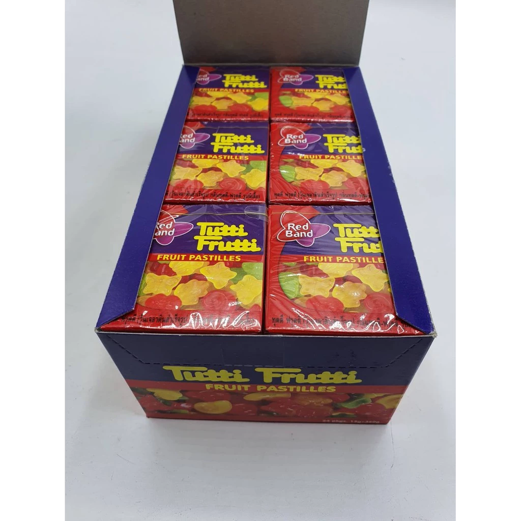 24 กล่อง เล็ก tutti frutti ทุตตีฟรุตตีผีเสื้อ สีน้ำเงิน ขนมวุ้นเจลลี่ รสผลไม้