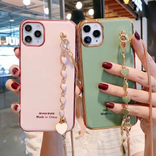 เคสโทรศัพท์ซิลิโคนนิ่ม ลายหัวใจ พร้อมสายคล้อง สําหรับ Samsung Galaxy A54 A34 A14 A13 A23 A33 A53 A73 A12 A22 A32 5G 4G