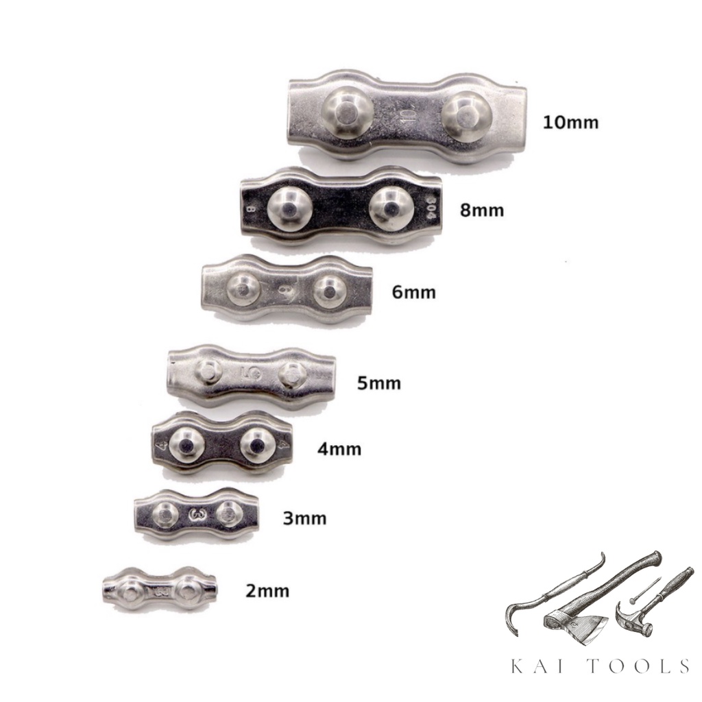 กิ๊บล็อคลวดสลิงคู่ สแตนเลส 304  สแตนเลสเชือกลวดคู่ จับคลิปยึดสายคาลิปเปอร์ ตัวยึดสลิง กิ๊บล็อค กิ๊ปล็อค - รูปที่ 2