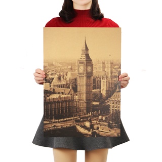 Dlkklb สติ๊กเกอร์กระดาษคราฟท์ลาย Big Ben Nostalgic สไตล์วินเทจ 36 X 51.5ซม. สําหรับติดตกแต่งผนัง