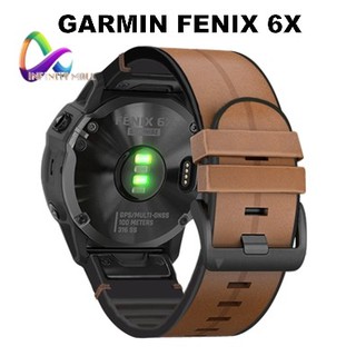 สายหนัง Garmin Fenix 7X /6X pro solar/ 5X plus /3/quaitx3/descent mk1/Coros vertix 2 band 26 mm. leather band สาย Garmin