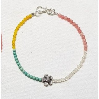 Pastel rainbow flower silver bracelet สร้อยข้อมือ กำไลหิน +ลูกปัด จี้เงินแท้