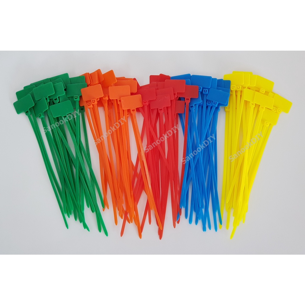 เคเบิ้ลไทร์มีป้ายเขียนได้ มีแบบสี และขาว-ดำ ยาว 18cm, 14cm. 9.5cm.