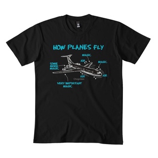 [100% Cotton] เสื้อยืดลําลอง แขนสั้น พิมพ์ลาย How Plane Fly สีดํา สําหรับผู้ชาย ผู้หญิง ของขวัญวิศวกรรม DMN411