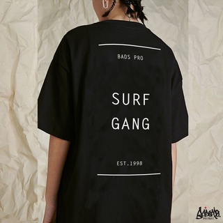 [ปรับแต่งได้]🔥 12.12 SALE 🔥 ® Oversize Long รุ่น SURF GANG ( สกรีนนูน ) สีดำ เสื้อทรง A   M L / OLS