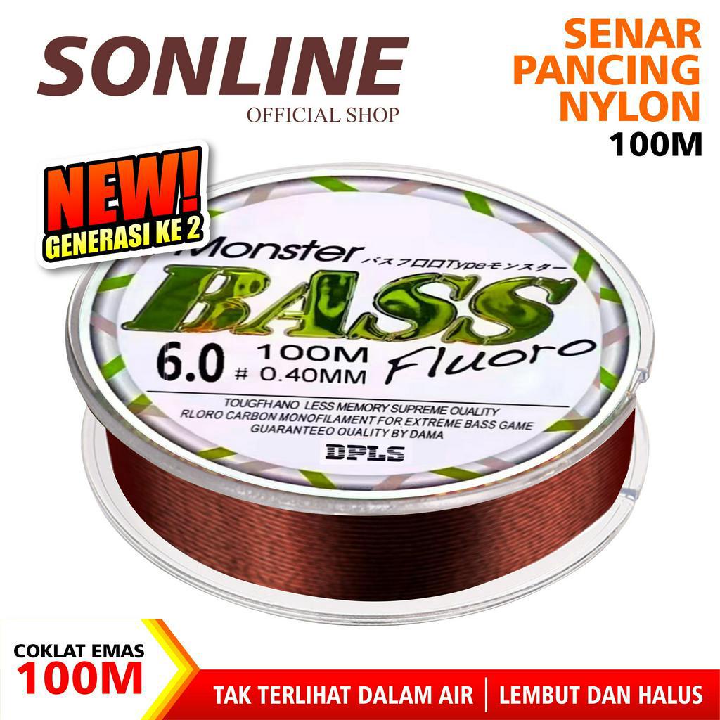 ใหม่ GENERATION 2- SONLINE 100M FLUOROCARBON Bass สายตกปลาสีน้ําตาลทองสายตกปลา Strength 4.20กก.-16.5