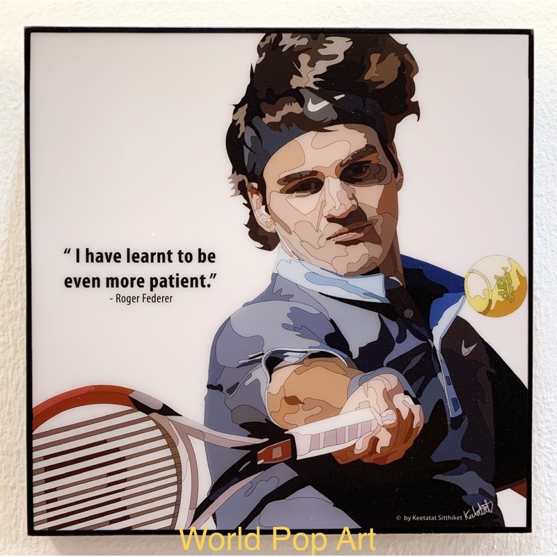 กรอบรูป#Roger Federer(Tennis)#Worldpopart#กรอบรูปวิทยาศาสตร์พร้อมแขวนเคลือบเงาไว้อย่างดี#กรอบรูปติดผนัง