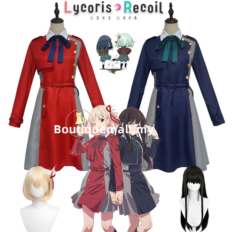ชุดคอสเพลย์อนิเมะ Lycoris Recoil Nishikigi Chisato Inoue Takina สีแดง สีฟ้า สําหรับผู้หญิง