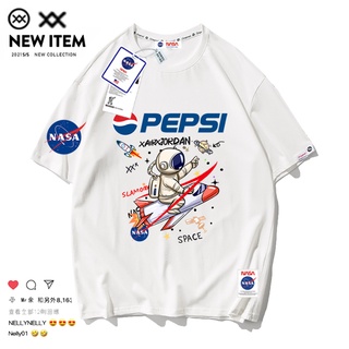 เสื้อยืดแขนสั้น ผ้าฝ้าย ทรงหลวม พิมพ์ลายนักบินอวกาศ Nasa สไตล์ฮ่องกง สําหรับผู้ชาย