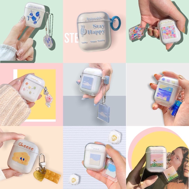 พร้อมส่งในไทย🍒(V1) A4S117 เคสแอร์พอดสกรีนยางใส+พวงกุญแจ สำหรับ AirPods case (i9s,i11,12) เคสหูฟัง Ge