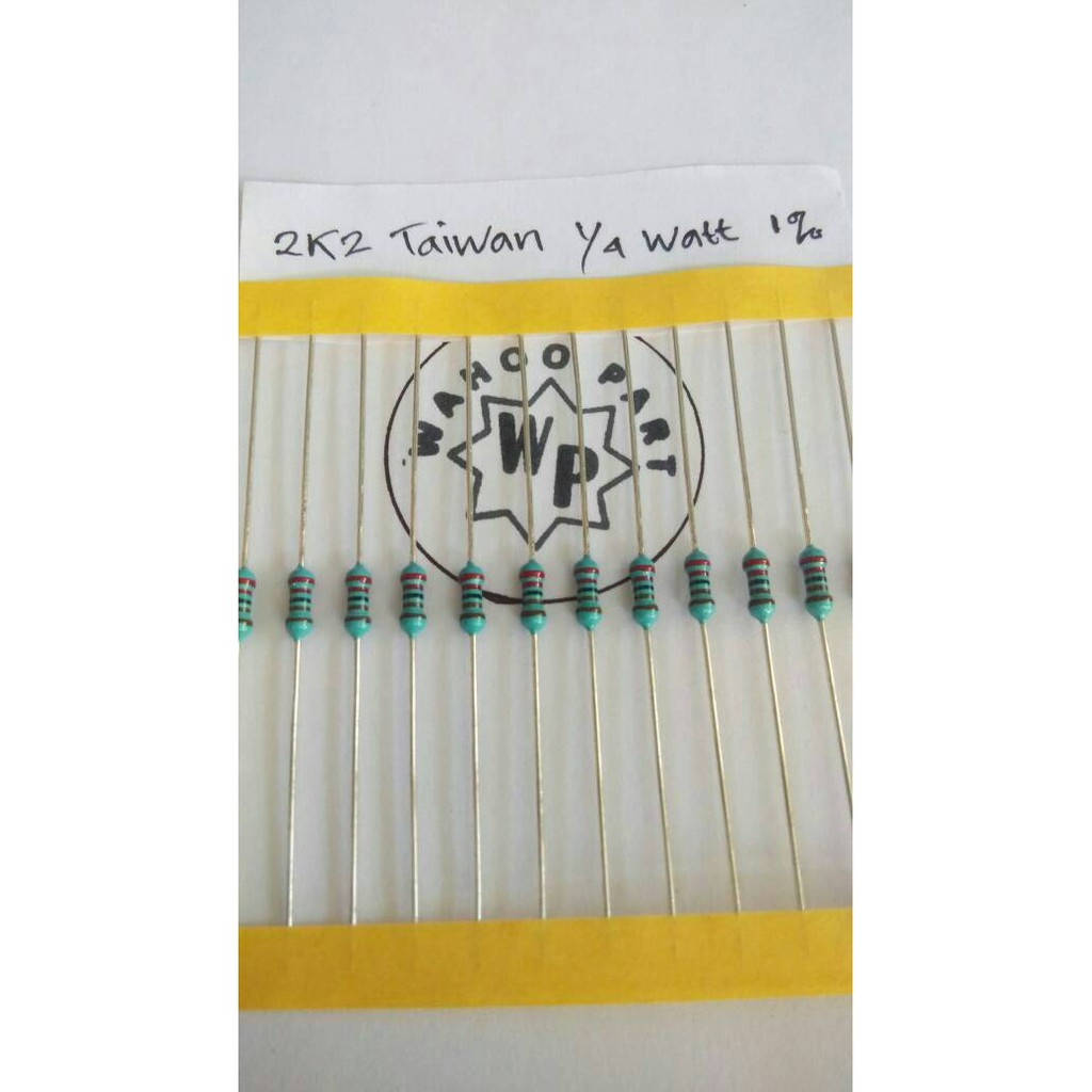 ฟิล์มโลหะ Taiwan Resistor 2K2 1/4 วัตต์ 1% ราคาต่อ 10 ชิ้น
