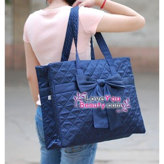 🎀 4 สี Size L กระเป๋าสะพายข้าง สำหรับเดินทางผ้าซาติน ทรงสี่เหลี่ยมติดโบว์ ใบใหญ่เก๋ๆ