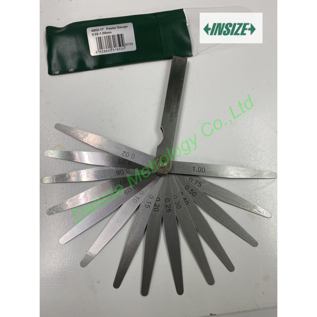 ฟิลเลอร์เกจ 17ใบ ขนาด 0.02-1.00 ใบมีดยาว 100mm. 4''  INSIZE รุ่น 4602-17 (Feeler Gage)