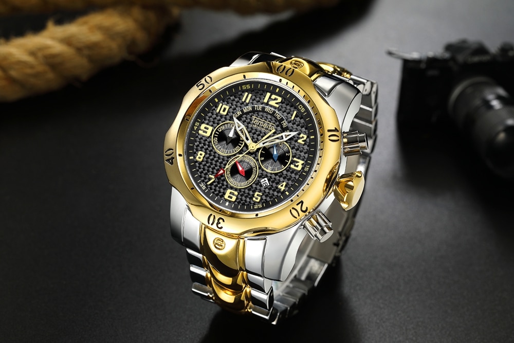 TEMEITE Big Watch Men Stainless Steel Strap 3 Dial 6 Hands Fashion ...