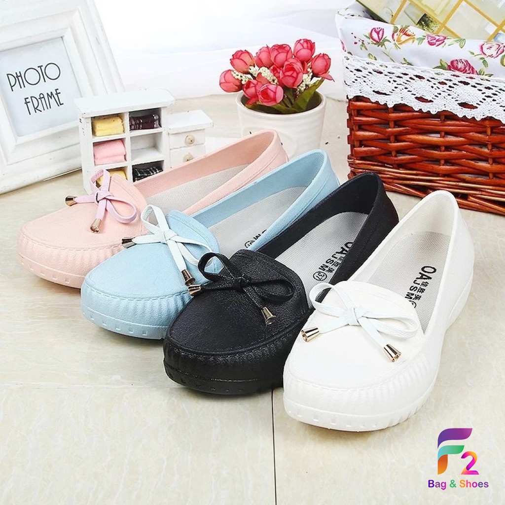 F2 พร้อมส่ง รองเท้าคัชชูแต่งผูกโบว์ วัสดุเบา นิ่ม ใส่สบาย 4สี เบอร์36-40