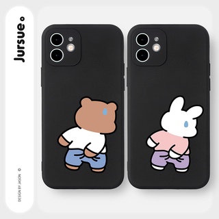 JURSUE เคสคู่ เคสไอโฟน คู่รัก ขอบเหลี่ยมกันกระแทกซิลิโคนนุ่มการ์ตูนน่ารักตลก เคสโทรศัพท์ Compatible for iPhone 13 12 11 Pro Max SE 2020 X XR XS 8 7 6 6S Plus พลัส สีดำ Y1666