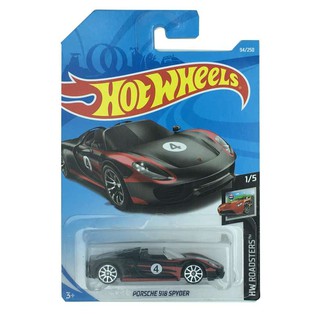 Hot Wheels Diecast รถโมเดลรถเหล็ก PORSCHE 918 SPYDER เบอร์ 4 สีดำ Mettel