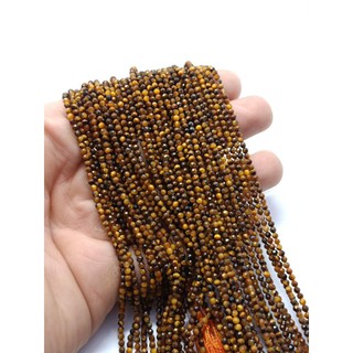 หินตาเสือ Tiger Eye หินแท้ธรรมชาติ 1 เส้น ขนาด 2.2 มม. เกรด AAA Natural Tiny Rondelle Faceted Seed Beads