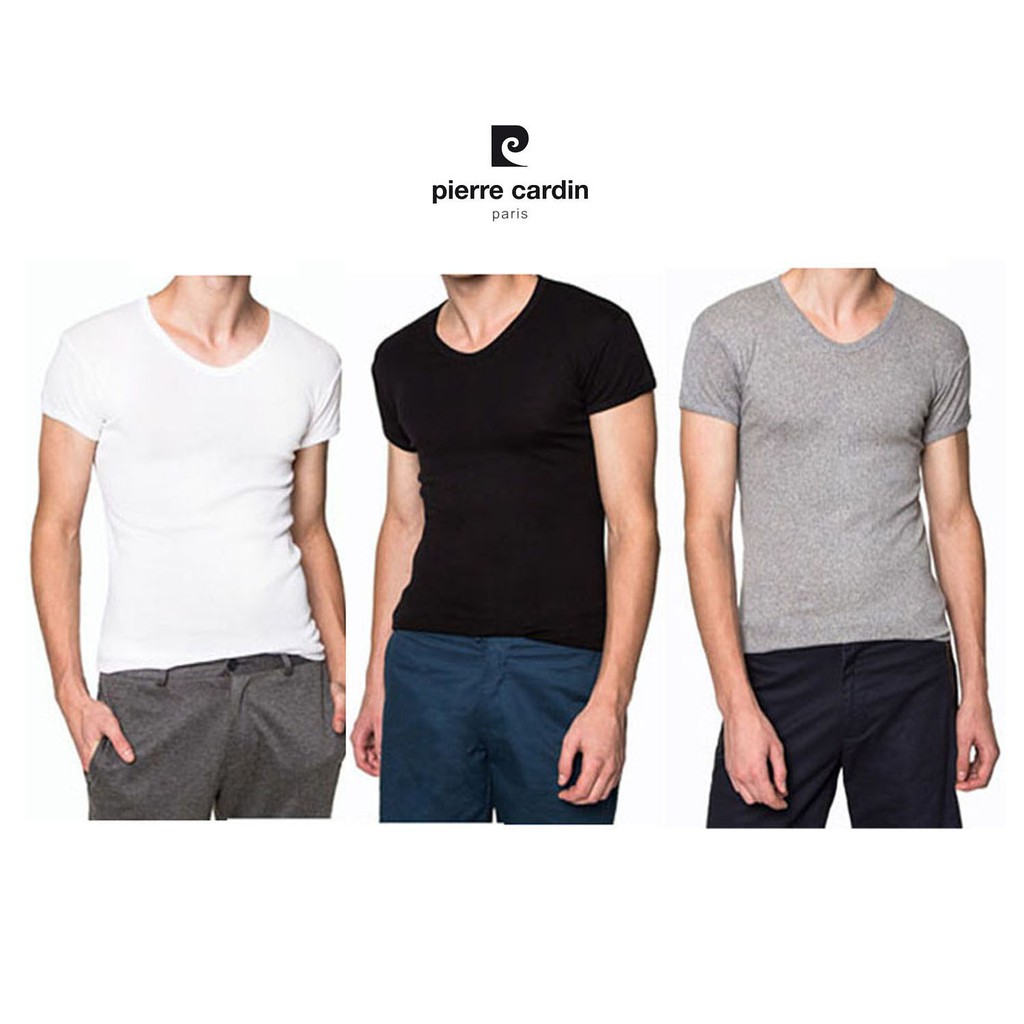 Pierre Cardin PY-008 1ตัว เสื้อยืดคอวี Everyday Comfy มีให้เลือก 3 สี ขาว เทา ดำ