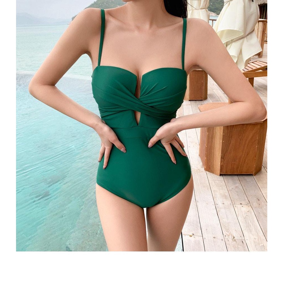 Dreehalo ชุดว่ายน้ำ  ชุดว่ายน้ำผู้หญิง  วันพีช บิกินี่ Bikini  💚5 สี ชุดว่ายน้ำแฟชั่น ชุดว่ายน้ำเกาหลี