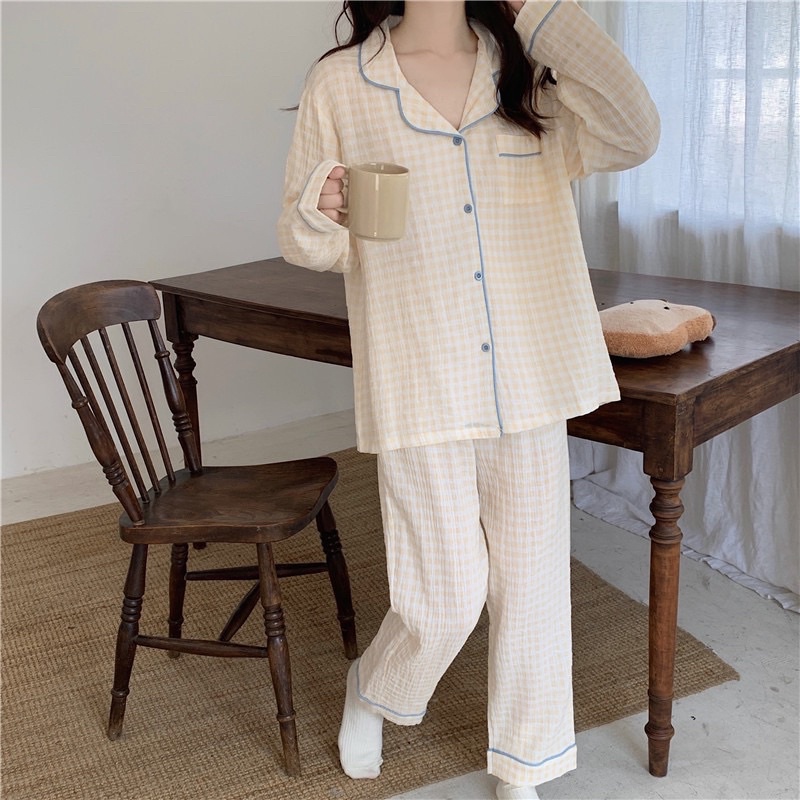 (พร้อมส่ง) ชุดนอนสไตล์เกาหลี????ชุดนอนแขนยาว ชุดนอนผ้าฝ้ายชุดนอนสีพื้น ...
