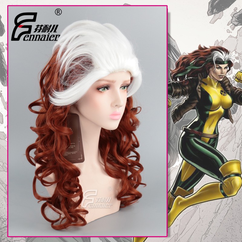 Fennel Marvel X-Men white gradient brown styling long curly hair Rogue  female rogue cos wig 4m6u | Shopee Thailand