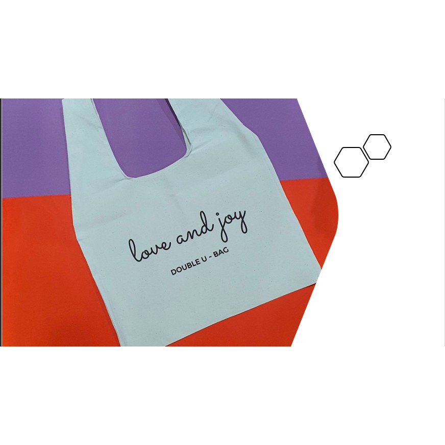 ถุงผ้าดิบหนา ขนาดกระทัดรัด ทรงถุงพลาสติก HOBO BAG รุ่น LOVE AND JOY - DOUBLE U BAG - รูปที่ 3